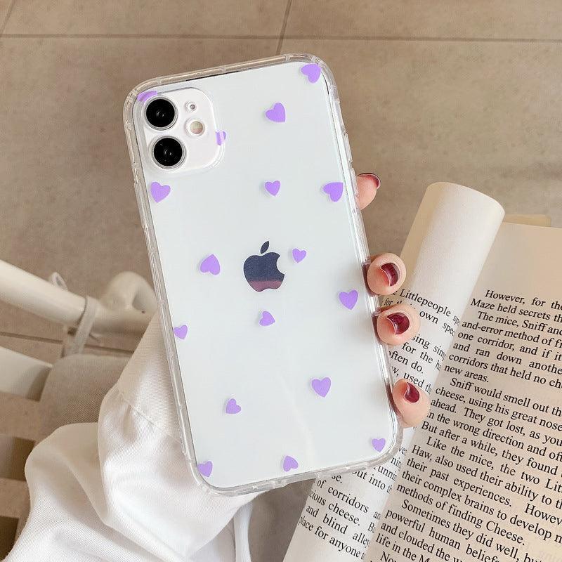 Coque transparente iPhone 13 Pro Max avec petits cœurs lilas minimalistes répartis. - Wiqeo
