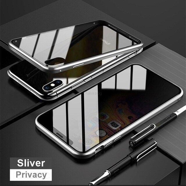 Coque métallique argentée anti-espion brillant pour iPhone 15 avec bordures arrondies. - Wiqeo