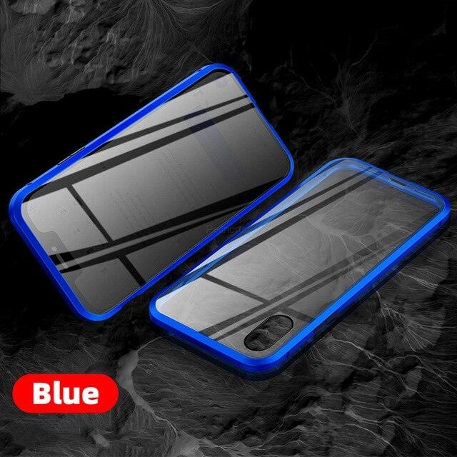 Coque en métal bleu antie-spion pour iPhone 15 Pro Max avec protection intégrale et design sleek. - Wiqeo