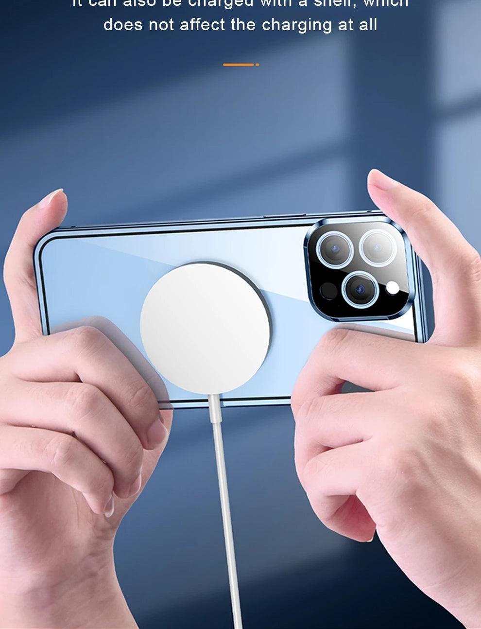 Coque en verre noir double face magnétique pour iPhone 14 Pro Max avec chargeur sans fil transparent. - Wiqeo