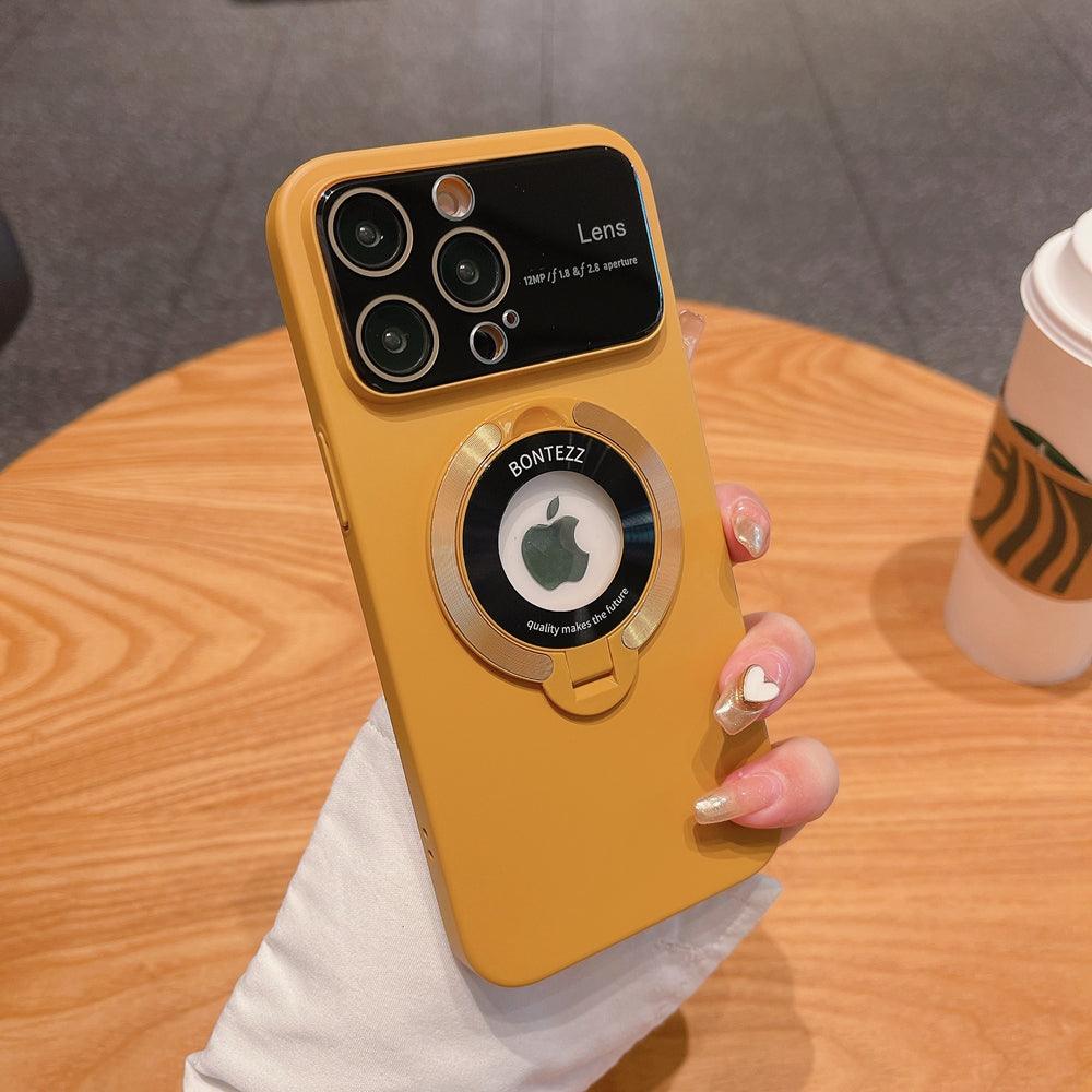 Coque Magsafe jaune avec support rabattable circulaire et ouverture caméra pour iPhone 15 Pro Max. - Wiqeo