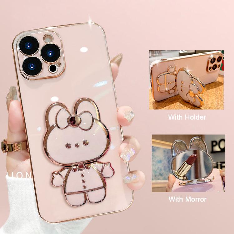 Coque iPhone 15 transparente avec placage doré figurine chat et support anneau intégré. - Wiqeo