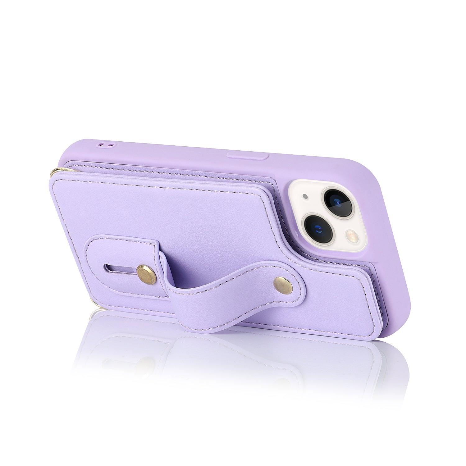 Coque portefeuille violet aspect cuir avec sangle à bouton pression pour iPhone 13 Pro Max. - Wiqeo