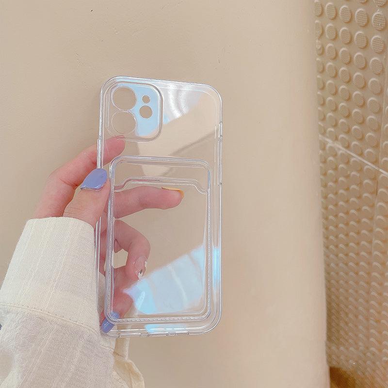 Coque portefeuille transparente en silicone pour iPhone 12 Pro avec poche intégrée.