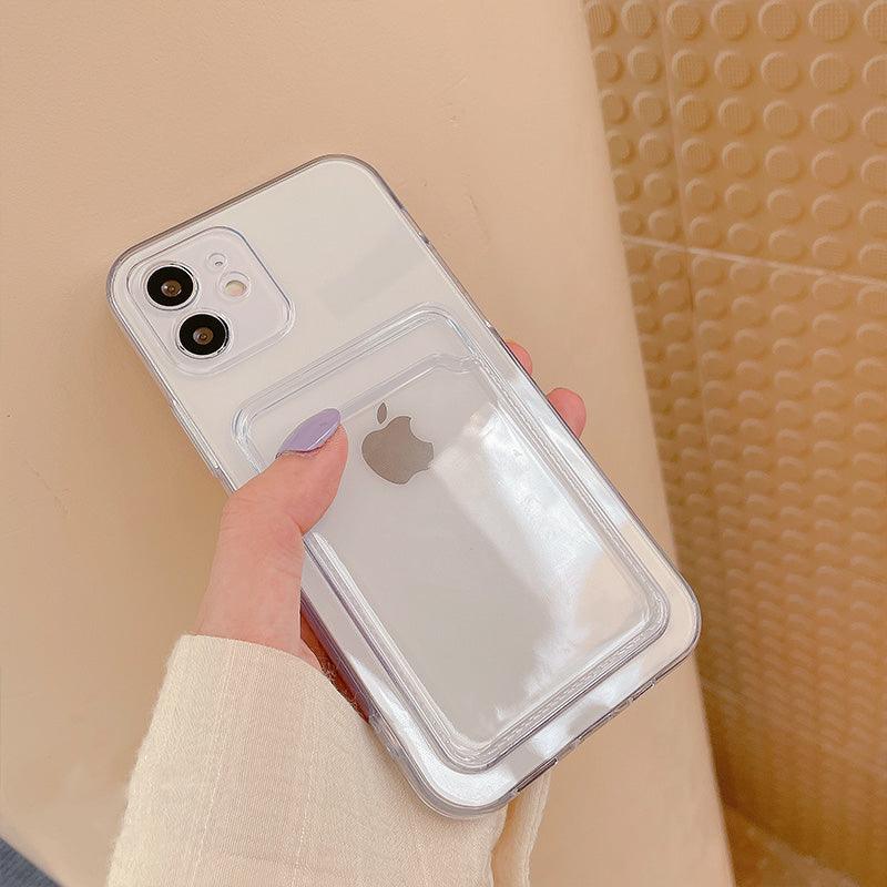 Coque portefeuille transparente souple avec poche arrière pour iPhone 15 blanc.