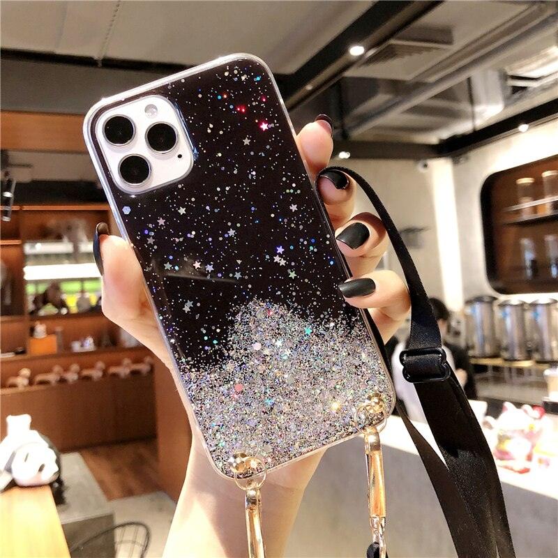 Coque Scintillante et Transparente avec Sangle pour iPhone 12 Pro - Coque Wiqeo 10€-15€, Chaine, Coque, iPhone 12 Pro, Scintillante, Silicone Wiqeo, Déstockeur de Coques Pour iPhone