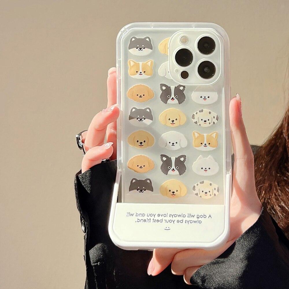 Coque transparente iPhone 15 Pro Max avec motifs animaux kawaii et support latéral intégré. - Wiqeo