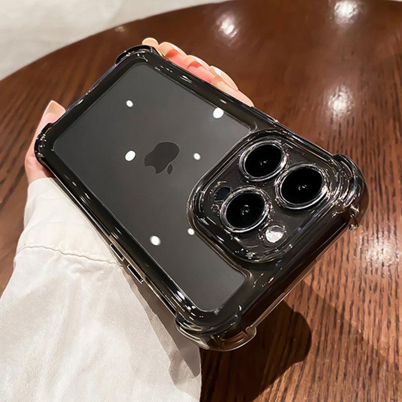 Coque transparente en silicone renforcé avec bords noirs pour iPhone 13, protection des caméras triple lentille.