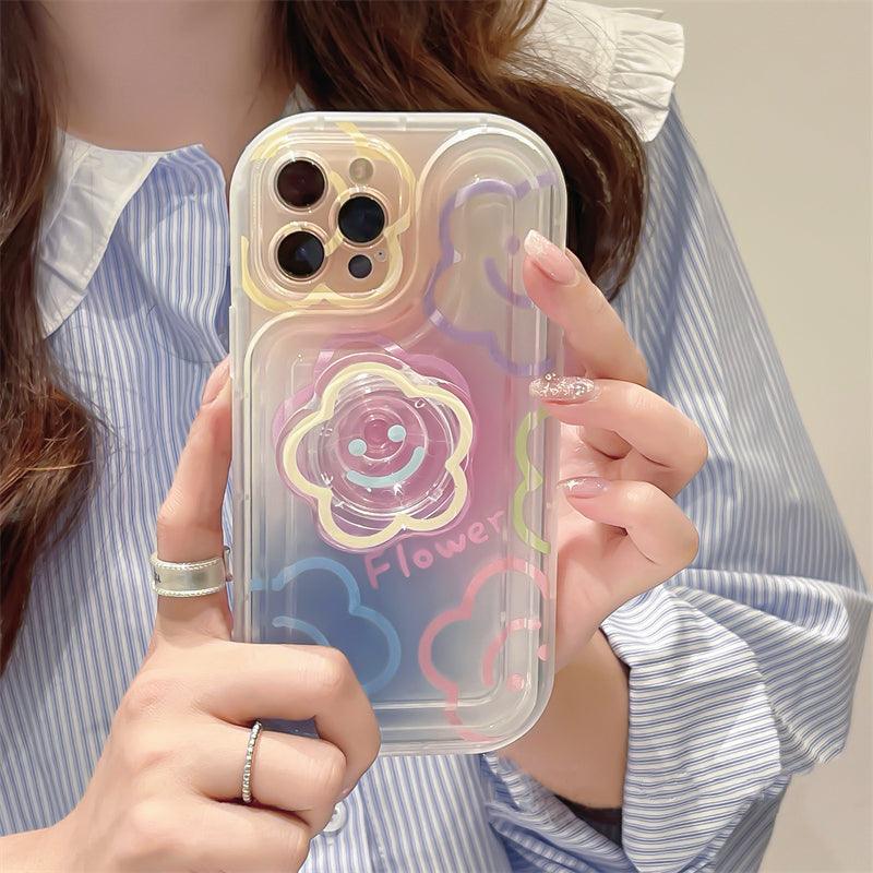 Coque transparente pour iPhone 13 Pro Max avec motif fleur sourire coloré et inscription "flower". - Wiqeo