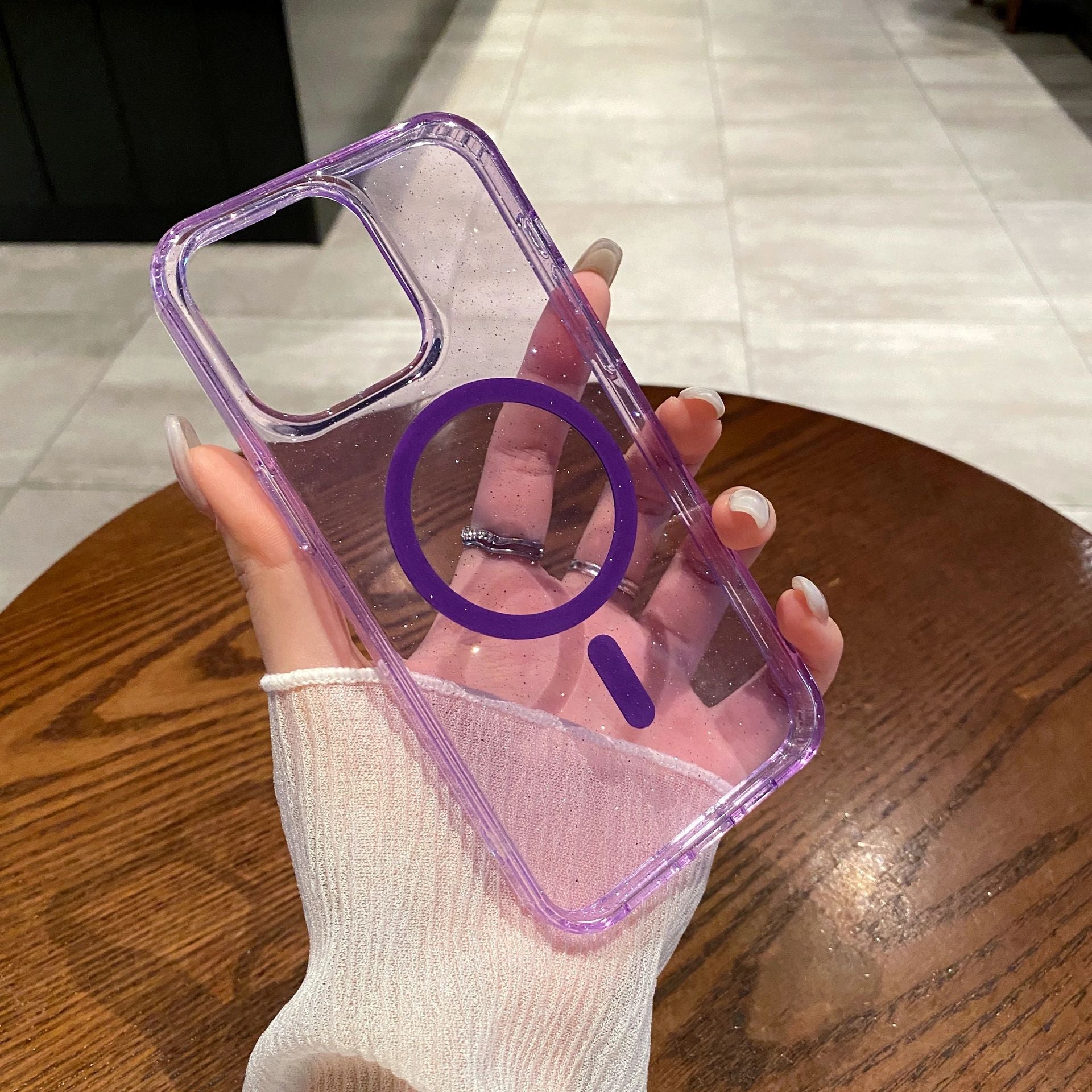 Coque Acrylique Transparent Avec Paillettes Chic Magnétique pour iPhone 13 Pro - Violet