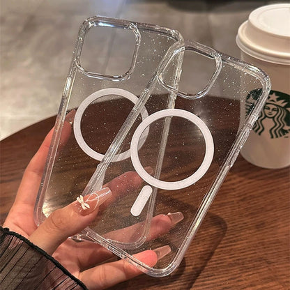 Coque Acrylique Transparent Avec Paillettes Chic Magnétique pour iPhone 14