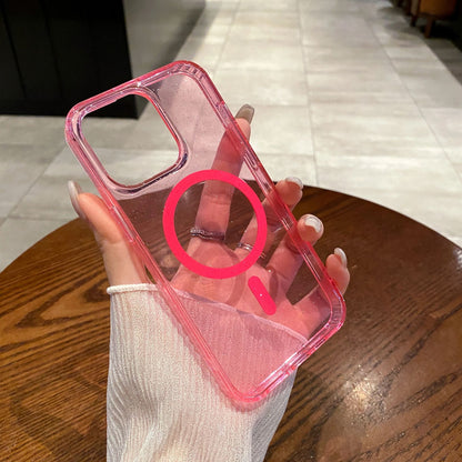 Coque Acrylique Transparent Avec Paillettes Chic Magnétique pour iPhone 14 - Rose