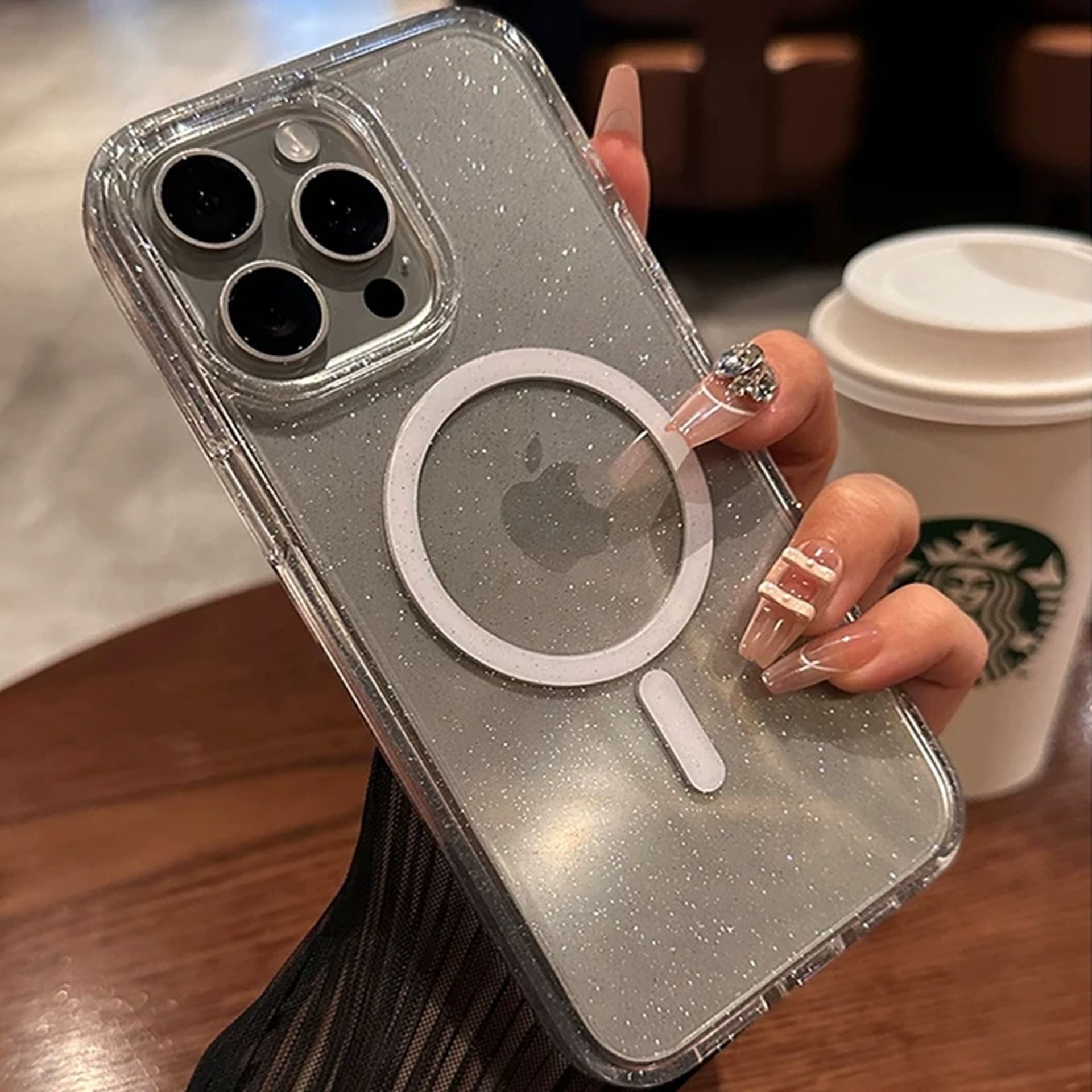 Coque Acrylique Transparent Avec Paillettes Chic Magnétique pour iPhone 14 Pro Max