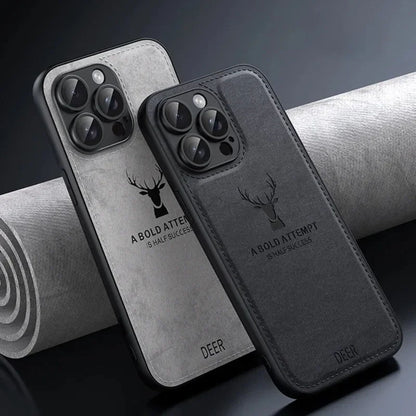 Coque Antichoc en Cuir Design Élégant avec Motif Cerf pour iPhone 14 Pro Max