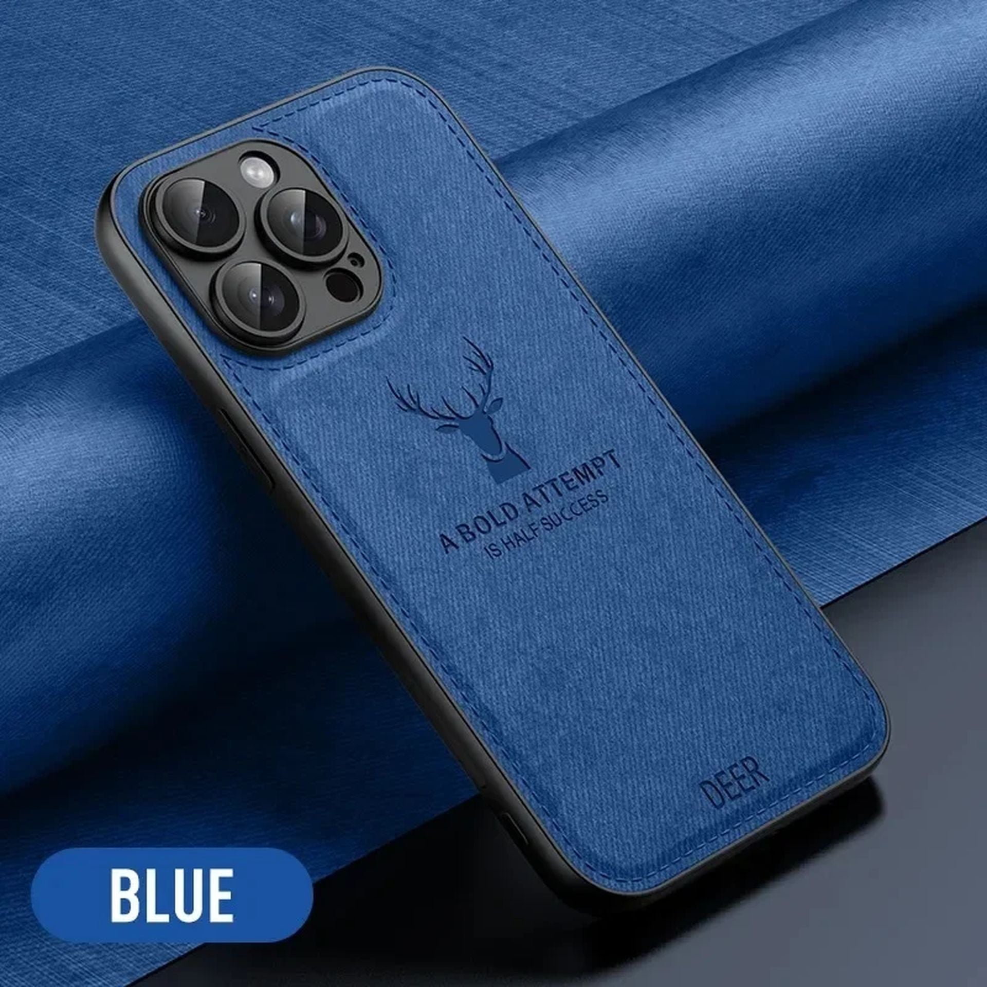 Coque Antichoc en Cuir Design Élégant avec Motif Cerf pour iPhone 14 Pro Max - Bleu