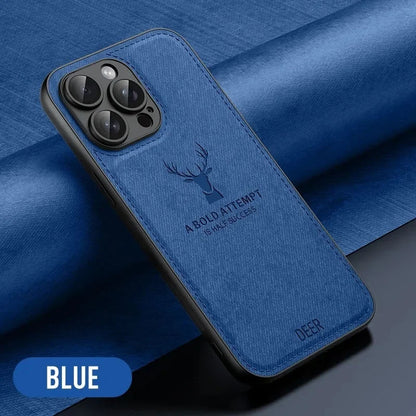 Coque Antichoc en Cuir Design Élégant avec Motif Cerf pour iPhone 14 Pro Max - Bleu