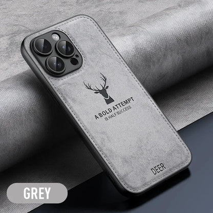 Coque Antichoc en Cuir Design Élégant avec Motif Cerf pour iPhone 14 Pro Max - Gris