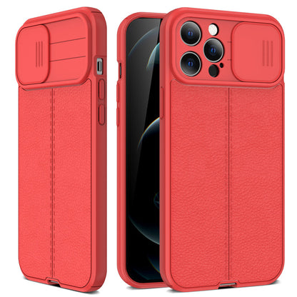 Coque Aspect Cuir Avec Protection Coulissante pour iPhone 16 - Rouge