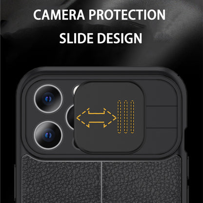 Coque Aspect Cuir Avec Protection Coulissante pour iPhone 15 Pro Max