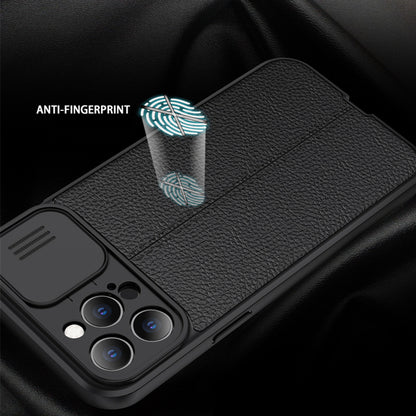 Coque Aspect Cuir Avec Protection Coulissante pour iPhone 15 Pro Max