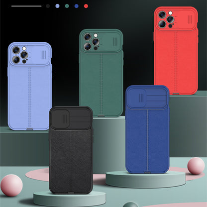 Coque Aspect Cuir Avec Protection Coulissante pour iPhone 15 Pro Max