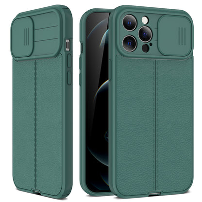Coque Aspect Cuir Avec Protection Coulissante pour iPhone 15 Pro Max - Vert