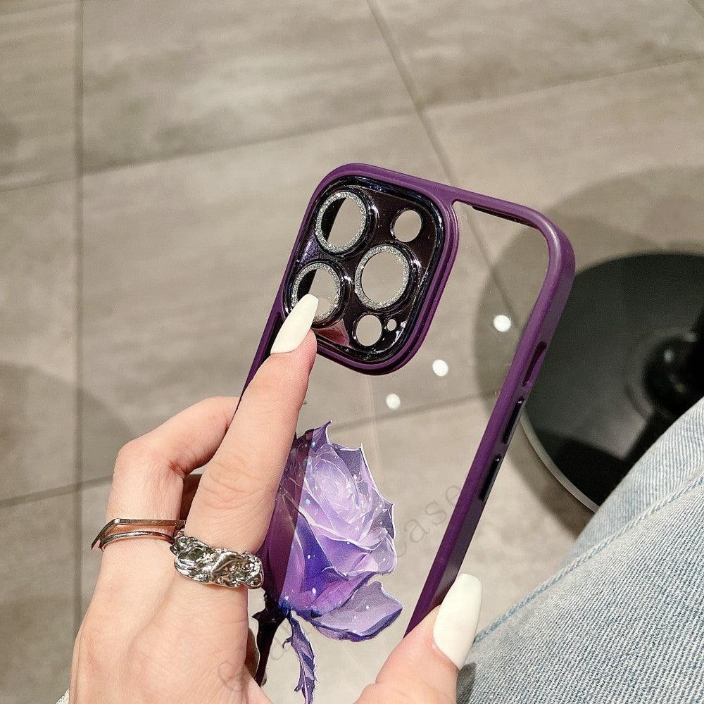 Coque Aspect Diamant avec Rose pour iPhone 16