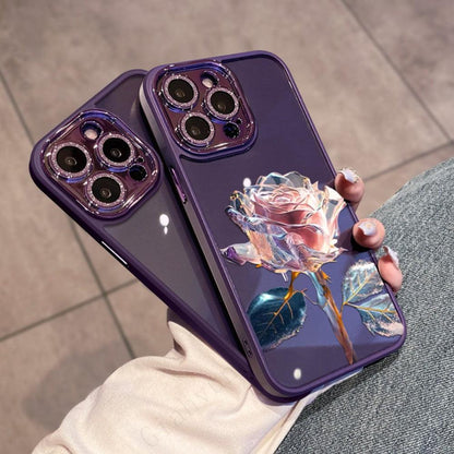 Coque Aspect Diamant avec Rose pour iPhone 16 Plus