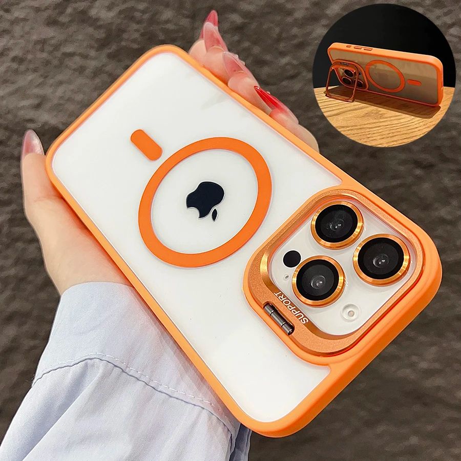 Coque avec Anneau Support et Protection Objectif pour iPhone 15 - Orange