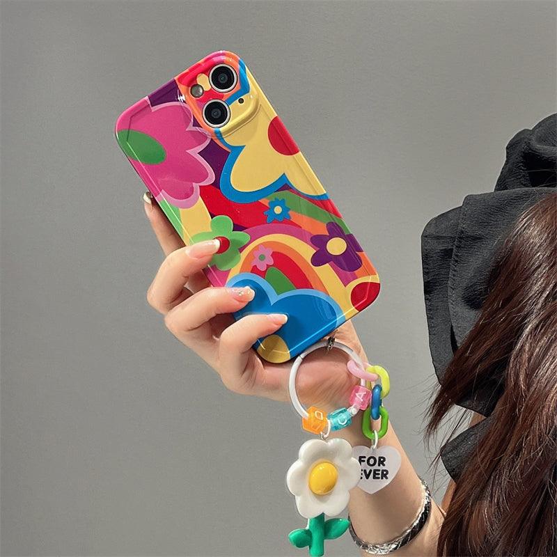 Coque Avec Porte-clés à Fleurs Graffiti pour iPhone 16 Plus