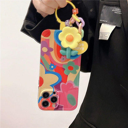 Coque Avec Porte-clés à Fleurs Graffiti pour iPhone 16 Plus