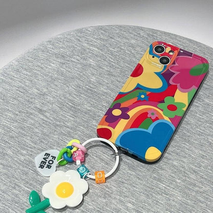 Coque Avec Porte-clés à Fleurs Graffiti pour iPhone 16 Plus