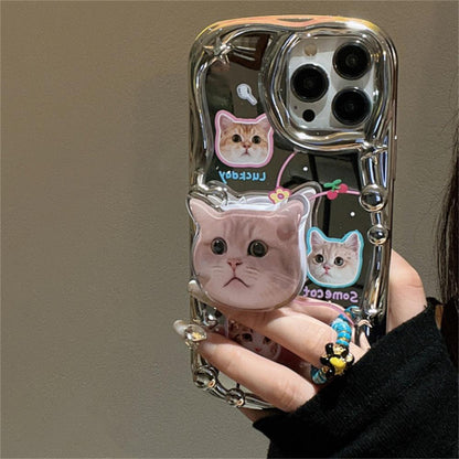 Coque Chat 3D Avec Anneau de Support pour iPhone 16 Pro - Coque Wiqeo 15€-20€, Coque, iPhone 16 Pro, Support Wiqeo, Déstockeur de Coques Pour iPhone