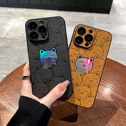 Coque Chat Coloré Aspect Cuir pour iPhone 16 Pro