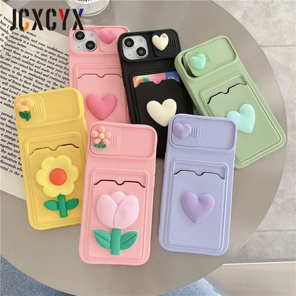 Coque Cœur Porte-carte Avec Protection Coulissante pour iPhone 12 Pro Max