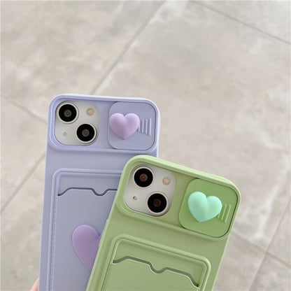 Coque Cœur Porte-carte Avec Protection Coulissante pour iPhone 12 Pro Max