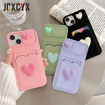 Coque Cœur Porte-carte Avec Protection Coulissante pour iPhone 16 Pro Max