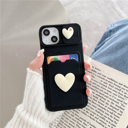Coque Cœur Porte-carte Avec Protection Coulissante pour iPhone 16 Pro Max