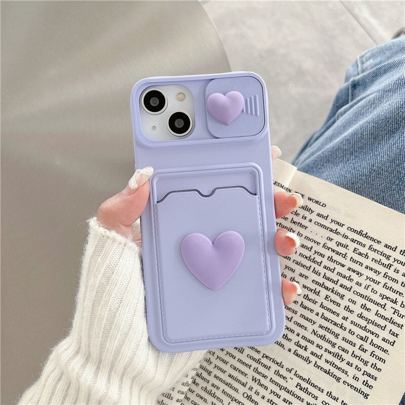 Coque Cœur Porte-carte Avec Protection Coulissante pour iPhone 16 Pro Max - 5