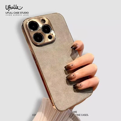 Coque Élégante En Cuir Avec Lentille Métallique pour iPhone 14