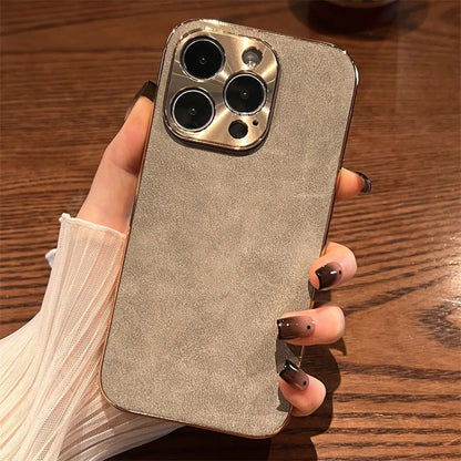 Coque Élégante En Cuir Avec Lentille Métallique pour iPhone 14