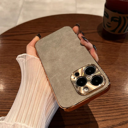 Coque Élégante En Cuir Avec Lentille Métallique pour iPhone 14