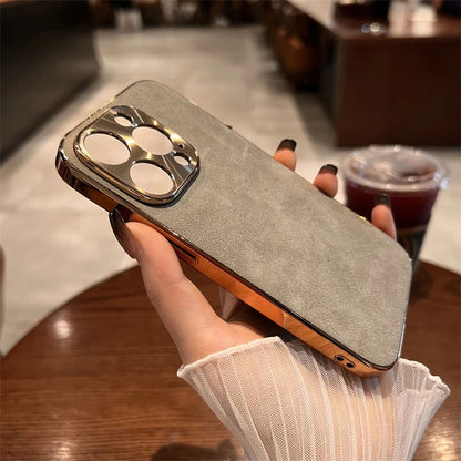 Coque Élégante En Cuir Avec Lentille Métallique pour iPhone 14