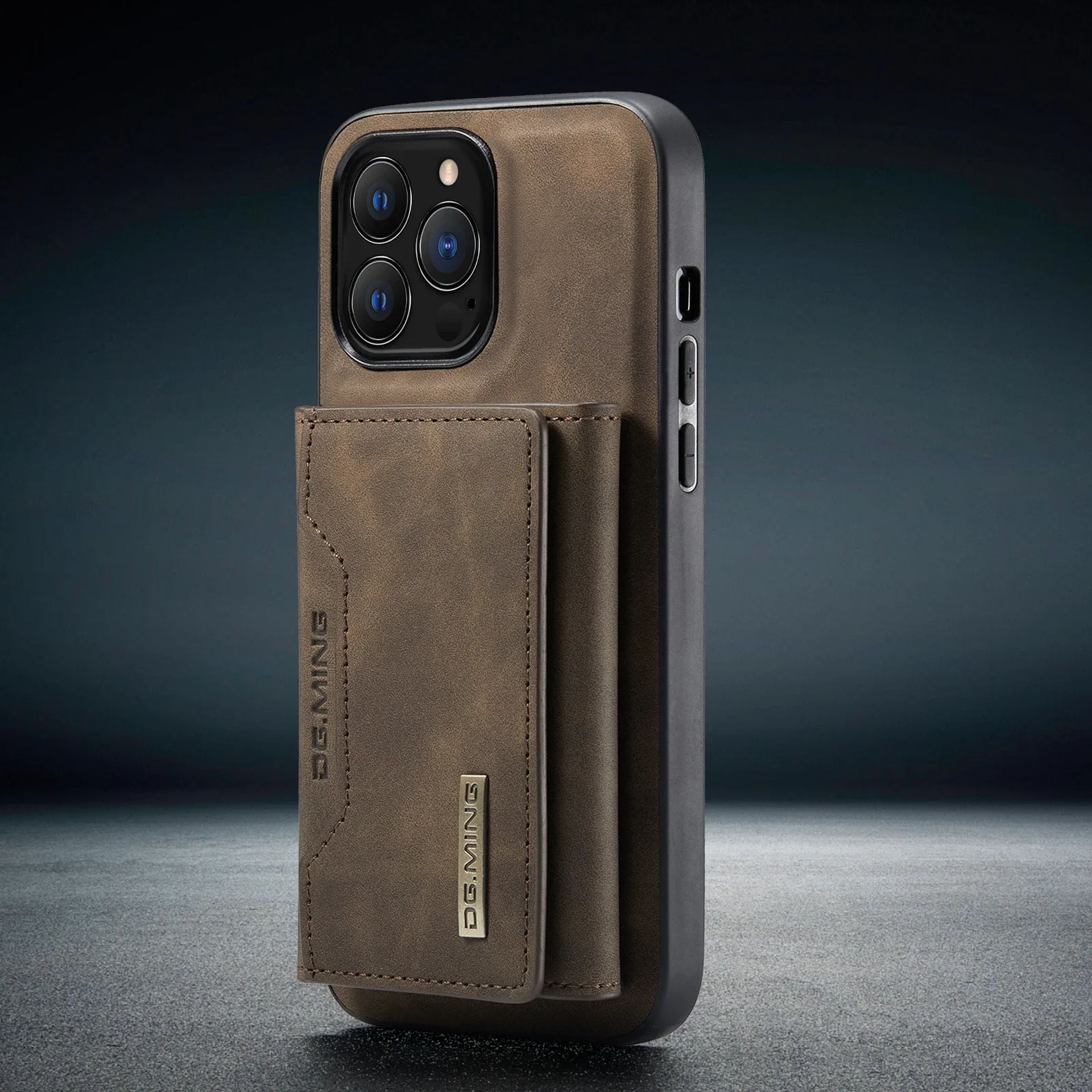 Coque En Cuir Magnétique 2 En 1 Avec Poche Amovible pour iPhone 14 - Kaki