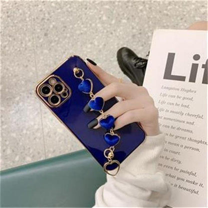 Coque en Métal Plaqué avec Chaine Cœurs pour iPhone 16 Plus