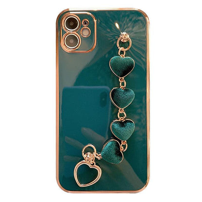 Coque en Métal Plaqué avec Chaine Cœurs pour iPhone 16 Plus