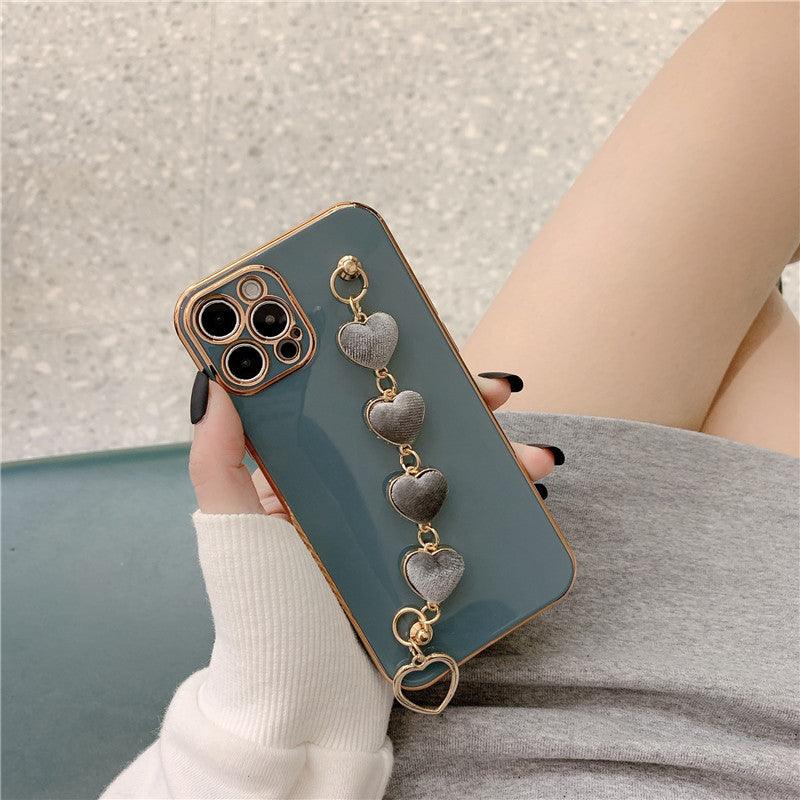 Coque en Métal Plaqué avec Chaine Cœurs pour iPhone 16 Plus - Coque Wiqeo 10€-15€, Chaine, Coque, iPhone 16 Plus Wiqeo, Déstockeur de Coques Pour iPhone