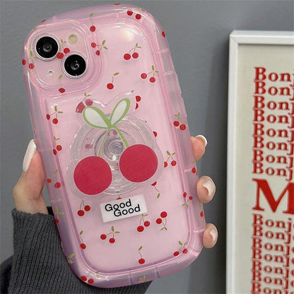 Coque en Silicone avec Support Petite Cerise pour iPhone 16