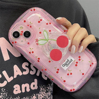 Coque en Silicone avec Support Petite Cerise pour iPhone 16
