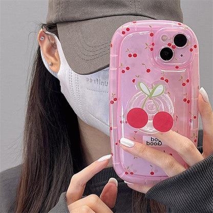 Coque en Silicone avec Support Petite Cerise pour iPhone 16
